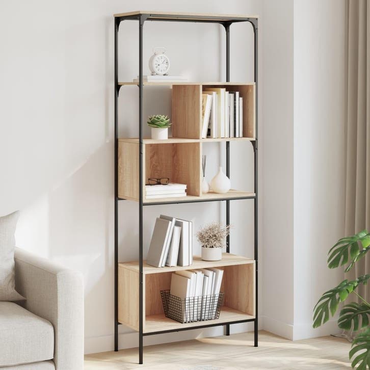 vidaXL Boekenkast 5-laags 76x33x188,5 cm bewerkt hout sonoma, Maison & Meubles, Armoires | Bibliothèques, Envoi