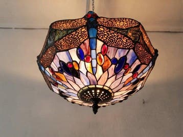 Plafondlamp - Glas, Metaal - Tiffany-stijl libel
