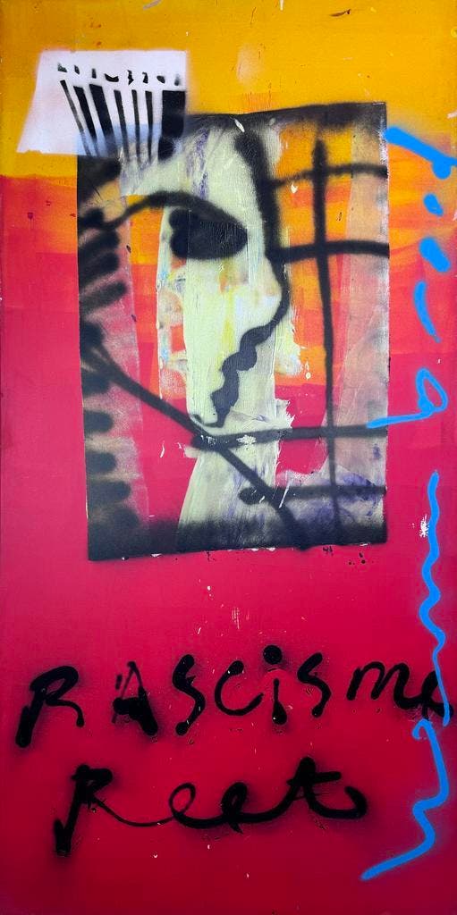 Herman Brood | Origineel Schilderij: Rascisme Reet, Antiquités & Art, Art | Peinture | Moderne, Enlèvement ou Envoi