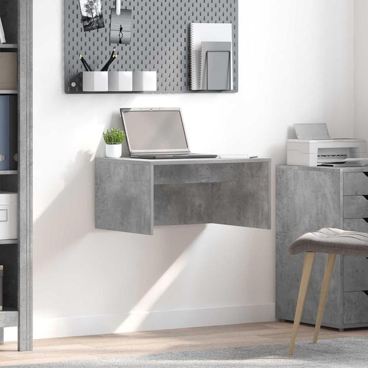 vidaXL Aan de muur bevestigd bureau Beton Grijs 60 x 45 x 30, Maison & Meubles, Bureaux, Envoi