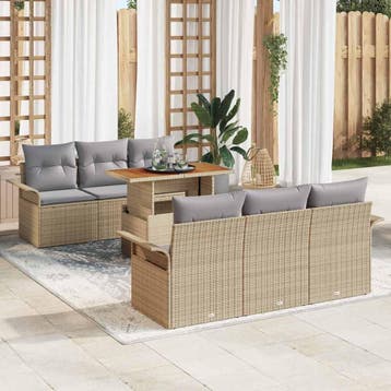 vidaXL Tuinbank Set 7 st Beige Poly rattan, Tuin en Terras, Verzenden, Nieuw