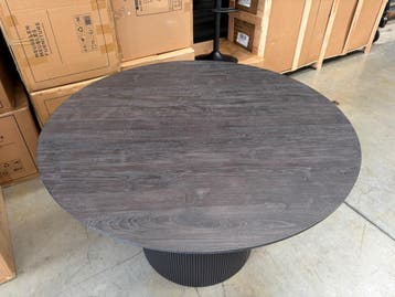 Ronde eettafel Lagos Ø120 cm – donkerbruin, Ophalen, Moderne, eigentijdse stijl met Japandi-invloeden, 50 tot 100 cm, 100 tot 150 cm