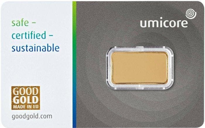 2,5 gram - Goud .999 - Umicore - Verzegeld en met, Postzegels en Munten, Edelmetalen en Baren
