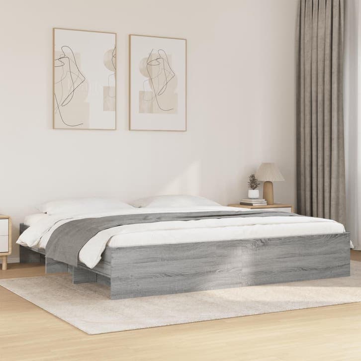 vidaXL Bedframe bewerkt hout grijs sonoma eikenkleurig, Maison & Meubles, Chambre à coucher | Lits, Envoi