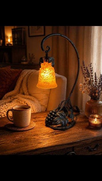 André Delatte - Lampe de table - Fer forgé - Verre Francais