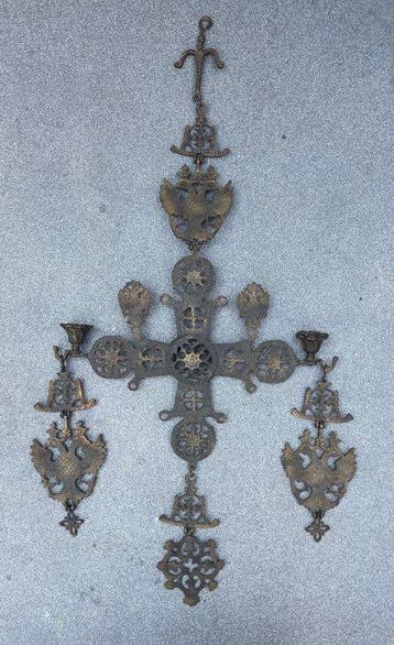 Byzantijns wandkruis - Wandkandelaar - Brons - Groot