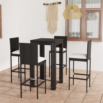 vidaXL 5-delige Tuinbarset met kussens poly rattan zwart, Verzenden, Nieuw