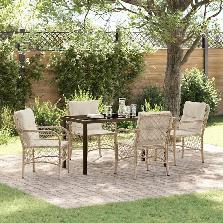 vidaXL Tuin Eettafel Set 5 st Beige poly rattan, Tuin en Terras, Tuinsets en Loungesets, Nieuw, Verzenden