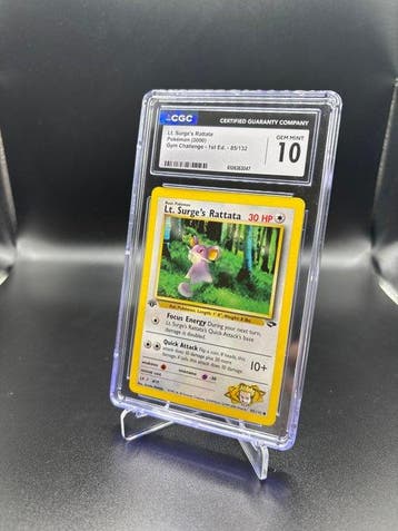 Pokémon - 1 Graded card - Lt. Surges Rattata 85/132 First