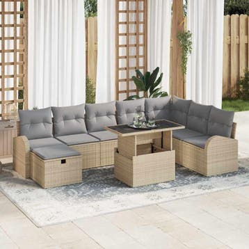 vidaXL Tuinbank Set 9 st Beige poly rattan, Verzenden