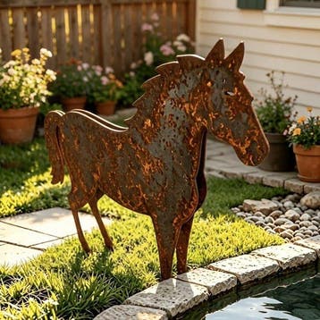 Vintage Rustic Horse Garden Stake - Sculptuuur voor buiten,