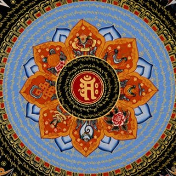Lotus Mantra Mandala Thangka - Katoen - Nepal - 21e eeuw