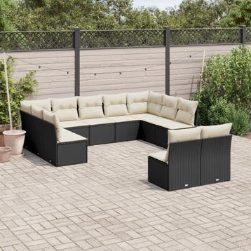 vidaXL 11-delige Loungeset met kussens poly rattan zwart, Verzenden, Nieuw, Loungeset