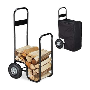 Relaxdays brandhoutkar metaal 2 wielen 60 kg met afdekzeil, Ophalen of Verzenden