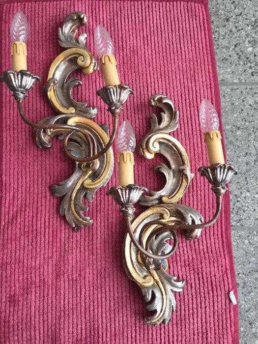 Wandkandelaar (2) - handwerk - Naaldhout-metaalbladgoud,, Antiek en Kunst, Antiek | Overige Antiek