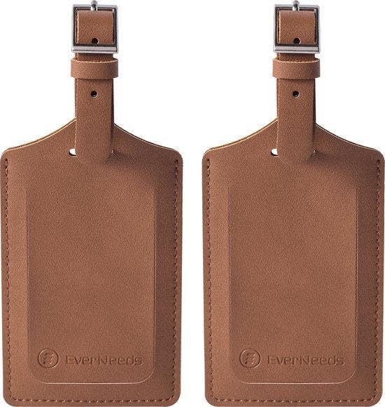2dekans | EverNeeds Bagagelabel - PU Leer - Bruin - 2 Stuks, Handtassen en Accessoires, Koffers, Ophalen of Verzenden