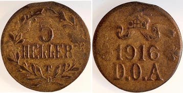 Duitsland 5 Heller 1916 T dick ss/vz Zainende! J 723c Mes..., Verzenden