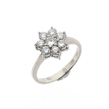 Witgouden bloemenring met diamant; 14 karaat; diamant 0,4..., Handtassen en Accessoires, Gebruikt, Ophalen of Verzenden, 17 tot 18
