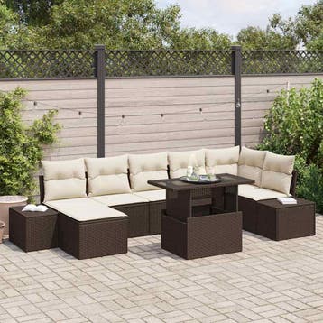 vidaXL Tuinbank Set 8 st Bruin en Crème poly rattan, Tuin en Terras, Verzenden, Nieuw