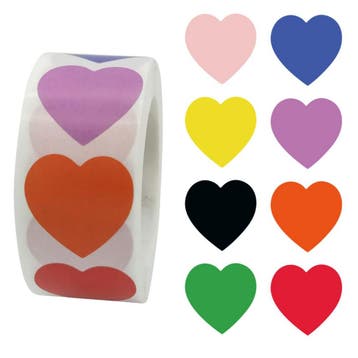 Hart Stickers Op Rol - 25 mm - Multicolor - 8 Kleuren - 500, Verzenden, Nieuw