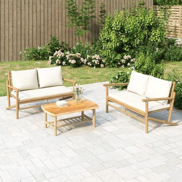 vidaXL 2-delige Loungeset met kussens bamboe crèmewit, Tuin en Terras, Tuinsets en Loungesets, Verzenden, Nieuw