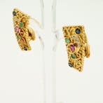 Boucles doreilles - 18 carats Or jaune - Diamant - Saphir.