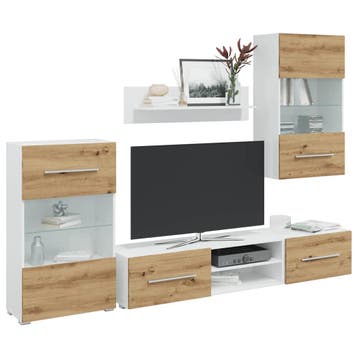 vidaXL 5-delige Tv-meubels met LED bewerkt hout artisanaal, Verzenden, Nieuw