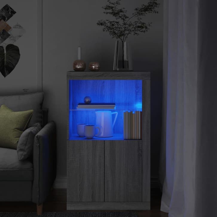vidaXL Bijzetkast met LED bewerkt hout grijs sonoma, Maison & Meubles, Armoires | Autre, Envoi