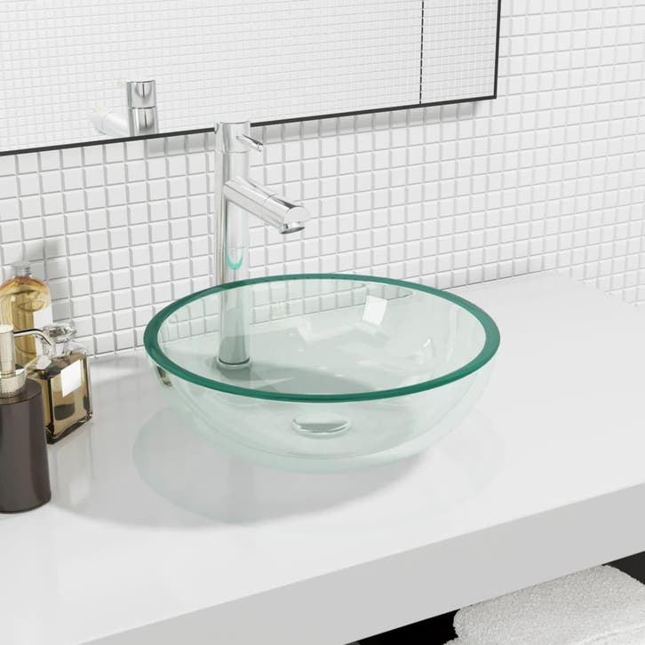 vidaXL Wasbak 35x12 cm gehard glas transparant, Bricolage & Construction, Sanitaire, Envoi