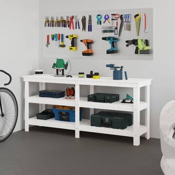 vidaXL Werkbank met plank Wit 181 x 50 x 80 cm Massief, Bricolage & Construction, Verzenden