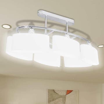 vidaXL Plafondlamp met ellipsvormige glazen kappen 6xE14, Maison & Meubles, Lampes | Plafonniers, Verzenden