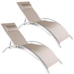tectake 2 aluminium ligstoelen, 5-traps - beige, Verzenden, Nieuw