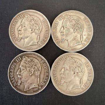 France. Napoléon III. 5 Francs 1867/1869 (4 munten) (Sans