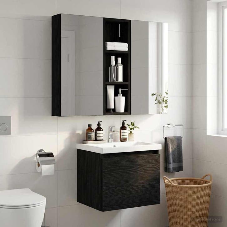 vidaXL Badkamer wandkast met plank Zwarte Eik 20 x 10 x 60,5, Huis en Inrichting, Tafels | Kaptafels, Nieuw, Verzenden