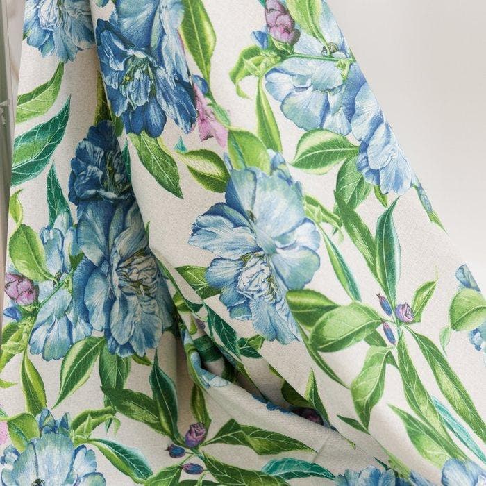 AA146 - Decoratieve stof - Verfijnde blauwe pioenrozen -, Antiquités & Art, Tapis & Textile
