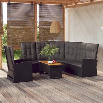 vidaXL 3-delige Loungeset met kussens poly rattan zwart, Verzenden, Nieuw, Loungeset