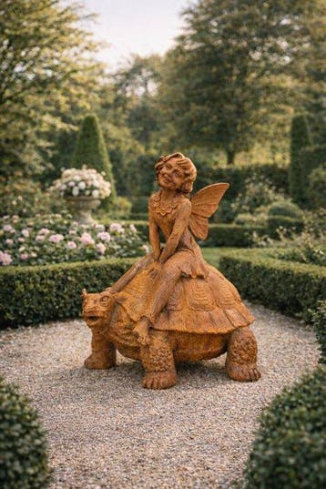 Statue, XXL Fairy on Turtle - 82 cm - Fer - 2026