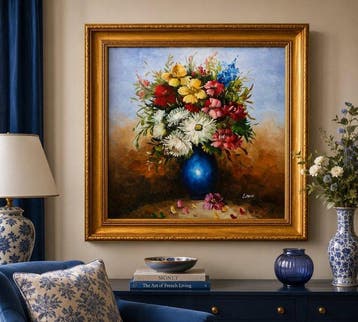 Laro (XX) - Floral Still Life with Blue Vase, Antiek en Kunst