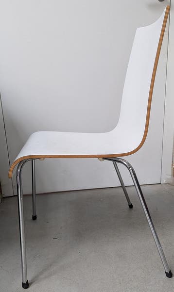 stapelbare design vergaderstoelen - metaal/hout (30 stuks), Ophalen, Gebruikt, Wit, Bureaustoel