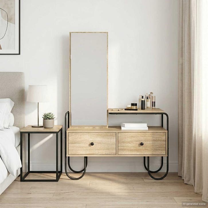 vidaXL Kaptafel met lade met plank Sonoma Eiken Bewerkt hout, Huis en Inrichting, Tafels | Kaptafels, Nieuw, Verzenden
