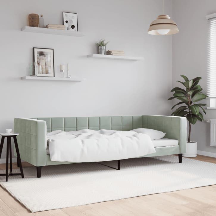 Lichtgrijs Fluweel Slaapbank 90x200 | Tweede Kansje OP=OP!, Maison & Meubles, Chambre à coucher | Canapés-lits, Envoi