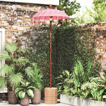 vidaXL Balinese Parasol 125 x 125 x 260 cm Katoen Rond Roze, Verzenden