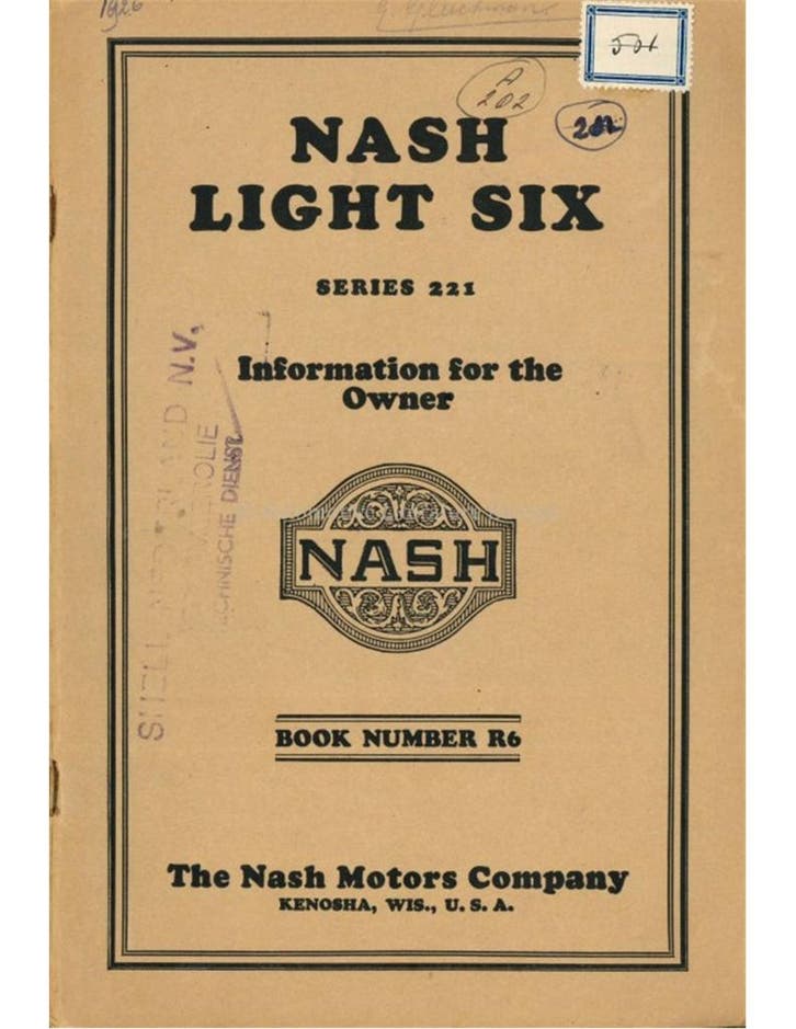 1926 NASH LIGHT SIX INSTRUCTIEBOEKJE ENGELS, Autos : Divers, Modes d'emploi & Notices d'utilisation, Enlèvement ou Envoi
