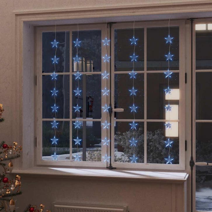 vidaXL Lichtsnoergordijn sterren met 200 LEDs en 8 functies, Diversen, Kerst, Nieuw, Verzenden