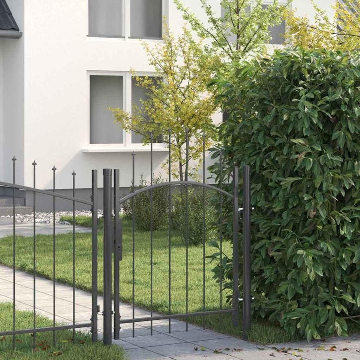 vidaXL Tuinpoort WOERDEN 125 x 100 cm Staal Grijs, Tuin en Terras, Tuinpoorten, Nieuw, Verzenden