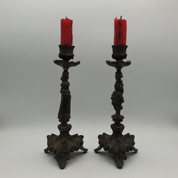 Coppia di candelabri lui e lei in metallo - Kandelaber (2)
