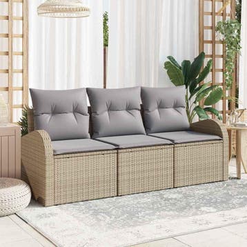 vidaXL Tuinbank Set 3 st beige en lichtgrijs Poly rattan, Verzenden