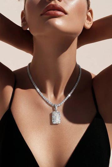 Collier - 14 carats Or blanc - 22.91ct. tw. Diamant (Cultivé