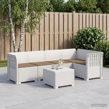 vidaXL 5-Zits Tuinbank met Kussens Rattanlook PP Wit, Verzenden