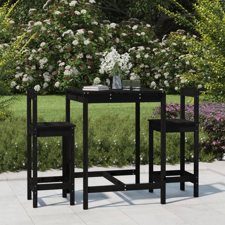 vidaXL 3-delige Tuinbarset massief grenenhout zwart, Tuin en Terras, Tuinsets en Loungesets, Nieuw, Verzenden